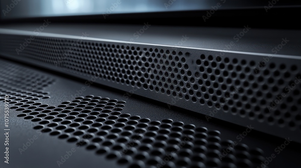 Close up of a metal panel with holes for ventilation. Close up of a metal panel with holes for ventilation.