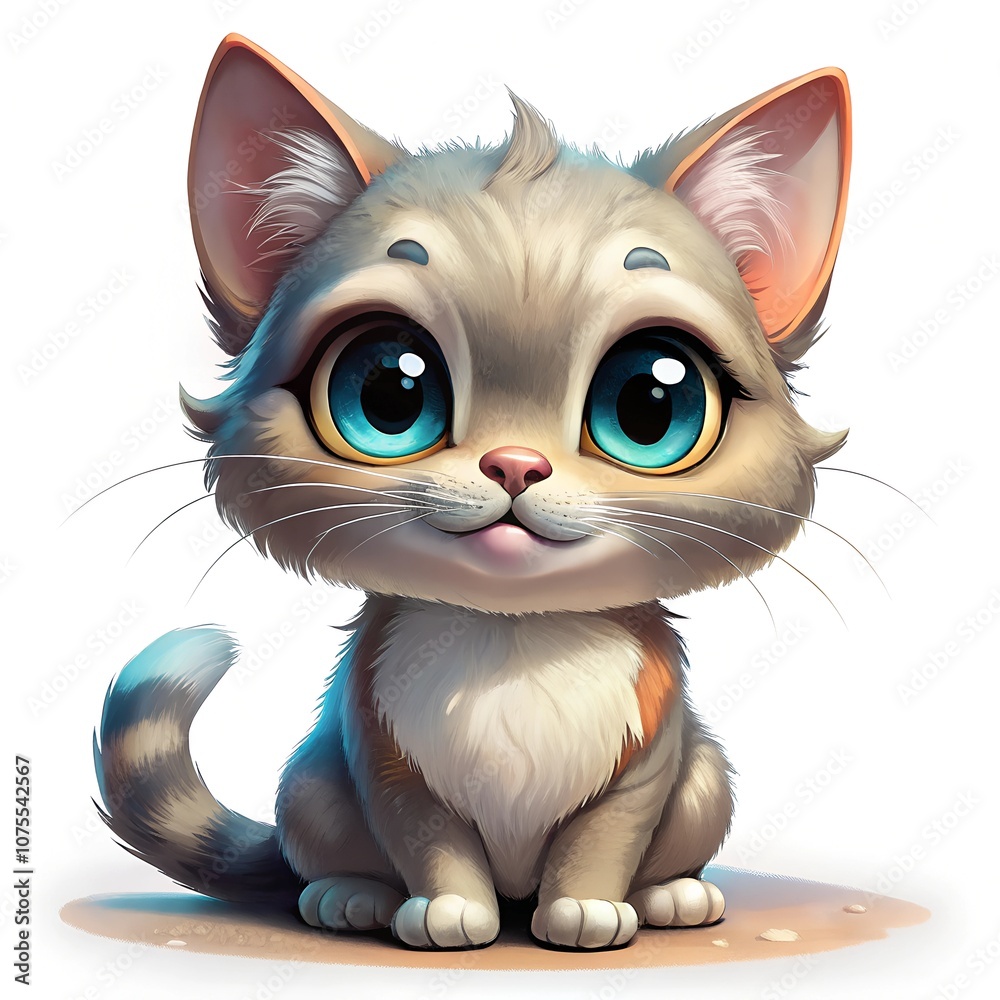 Fototapeta premium cute cartoon kitten with blue eyes