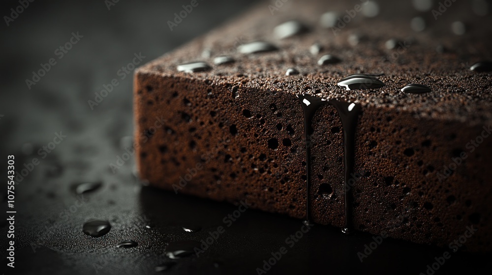Close-up of a chocolate brownie with melted chocolate drizzled on top. Close-up of a chocolate brownie with melted chocolate drizzled on top.