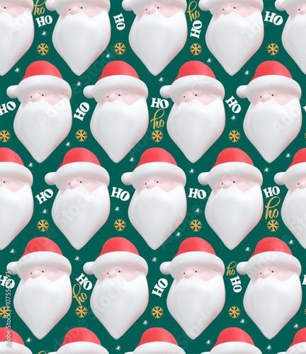 Cute santa claus with gold snowflakes and typography design seamless pattern background. Christmas holidays background. Santa claus laugh seamless pattern. Template for holidays, poster, social media.