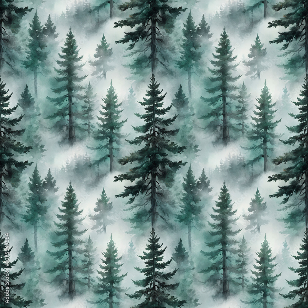 Fototapeta premium winter forest background, seamless pattern of snow covered trees