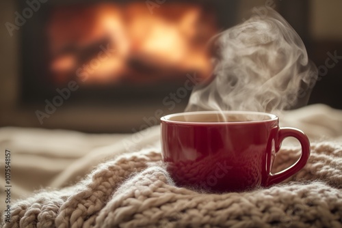 A warm cup of rich cocoa, accompanied by a cozy blanket, nestled beside a crackling fireplace, perfectly captures the essence of comfort and relaxation during those chilly winter nights