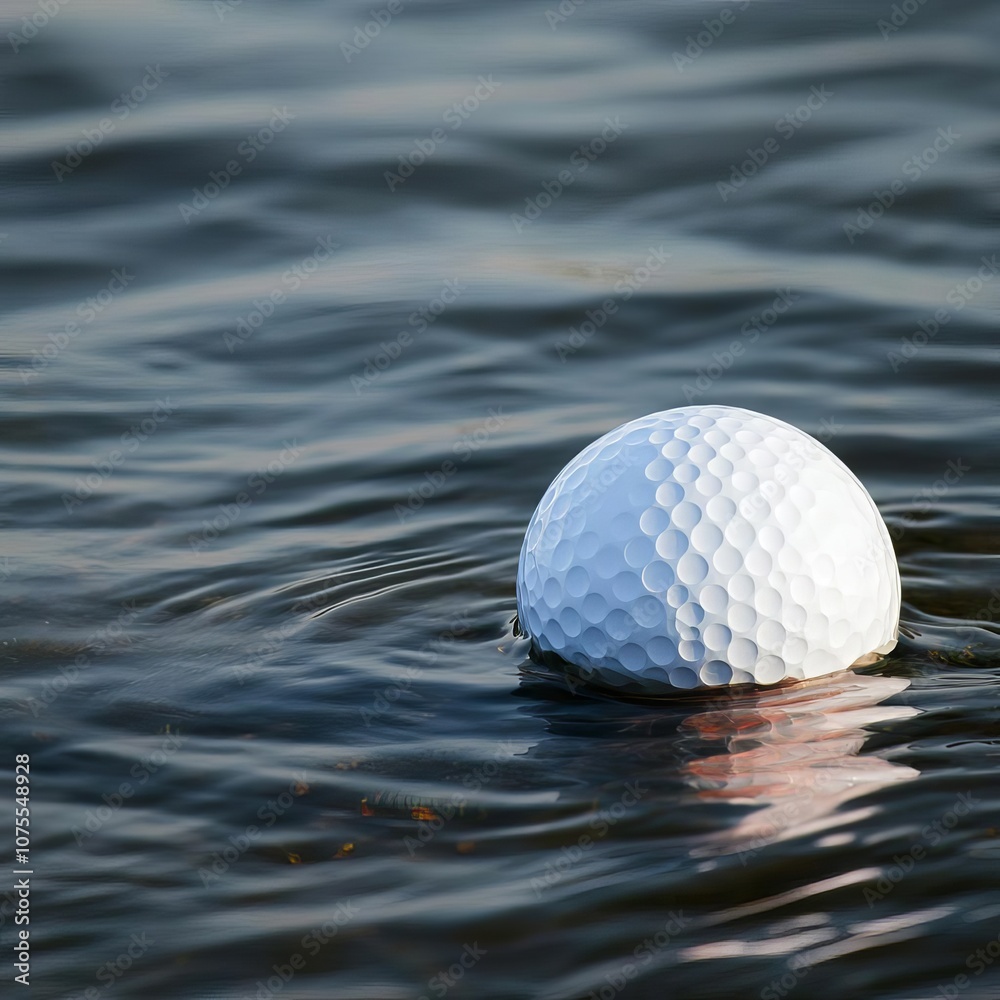 Golf ball submerged in a water hazard, symbolic image of challenge, golf water hazard, struggle and resilience Golf ball submerged in a water hazard, symbolic image of challenge, golf water hazard, struggle and resilience