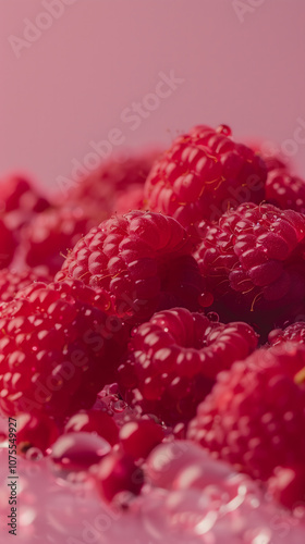 Fresh, juicy raspberries glistening with droplets of water.