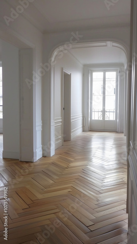 A bright apartment in paris with herringbone parquet.
