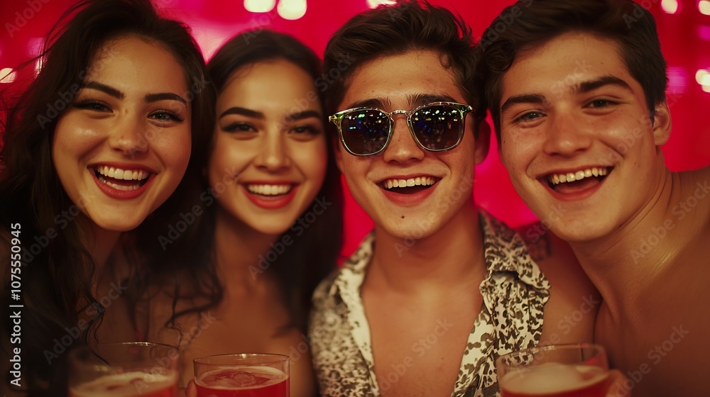 Obraz premium Cheering Friends at a Club Booth Celebration