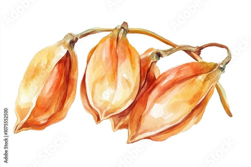 Fresh Sacha Inchi Seeds Watercolor Illustration for Herbal Supplement and Skin Care photo