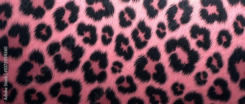 Pink Fur Texture With Leopard Print. Top View, Beauty Of Wild Cat, For Glamour, Fashion. Wide Banner