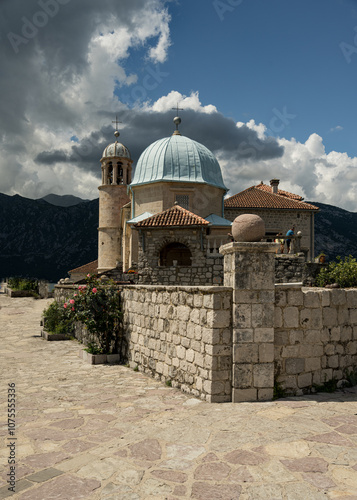 church of our lady of the rock on a small island photo