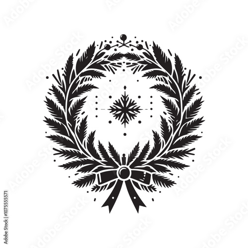 Christmas Wreath Silhouette Vector Illustration | Holiday Decoration Clipart photo