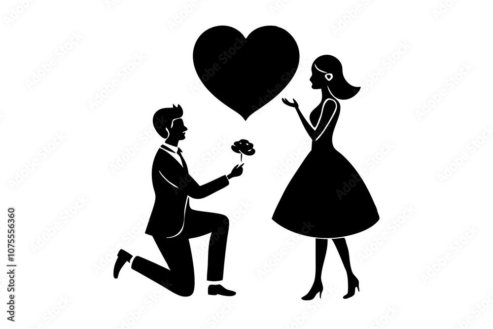 Happy Valentine Day Couple Proposing vector silhouette Happy Valentine Day Couple Proposing vector silhouette