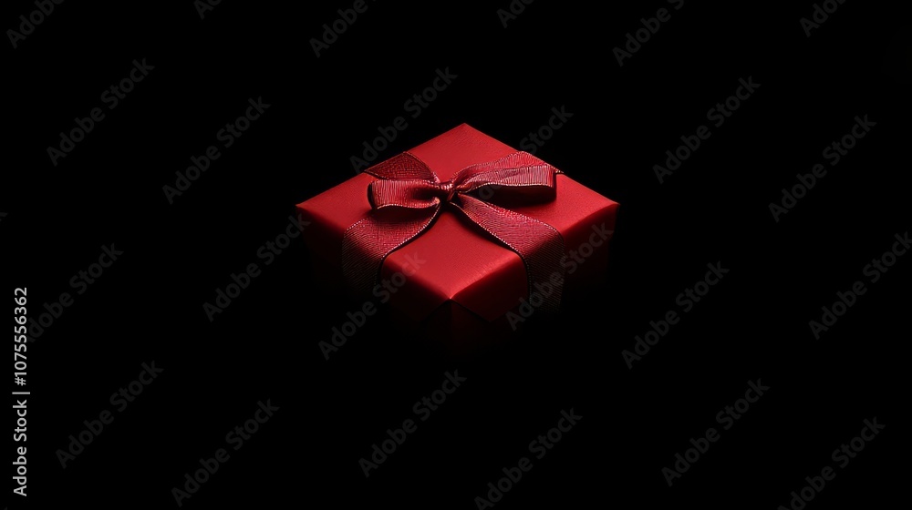 red gift box with vibrant red ribbon against black background red gift box with vibrant red ribbon against black background