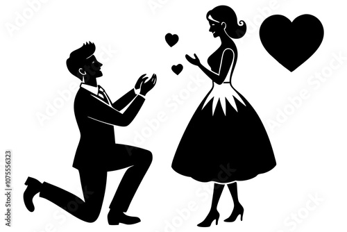 Happy Valentine Day Couple Proposing vector silhouette 