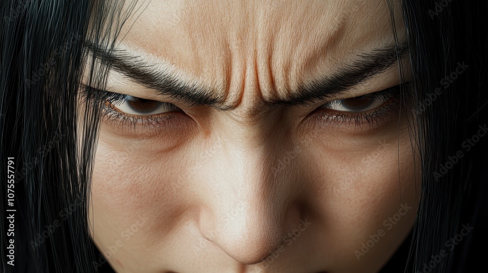 Intense Close-Up of a Person with Furrowed Brow Intense Close-Up of a Person with Furrowed Brow