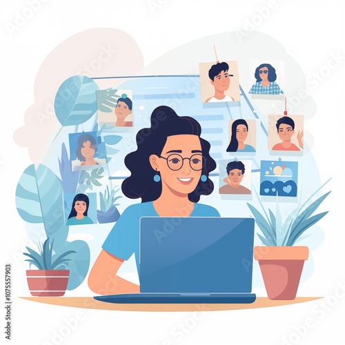 Cartoon Woman On A Video Call At Home