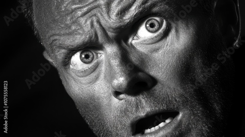 Intense Expression of Shock and Fear in Black and White