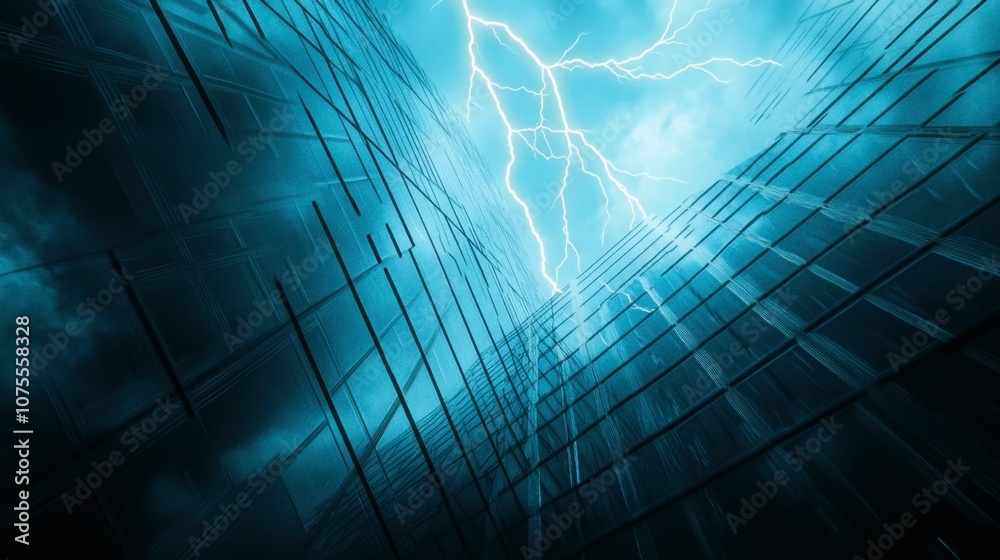 Dramatic Thunderstorm Over Modern Skyscrapers Dramatic Thunderstorm Over Modern Skyscrapers