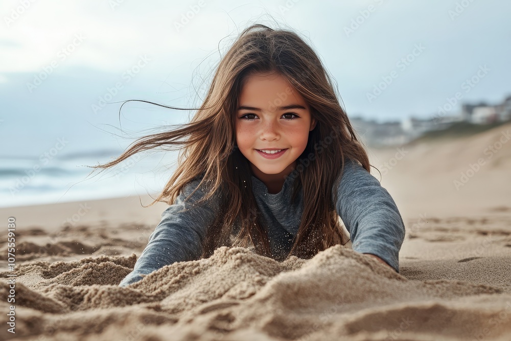 Six-year girl runs with a swimming circle swim in the sea. Beautiful simple AI generated image Six-year girl runs with a swimming circle swim in the sea. Beautiful simple AI generated image