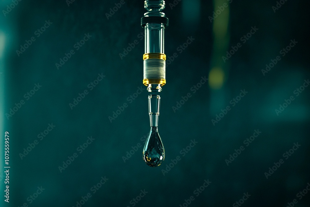 Intricate detail of a drop forming from a syringe in a tranquil setting. Generative AI Intricate detail of a drop forming from a syringe in a tranquil setting. Generative AI
