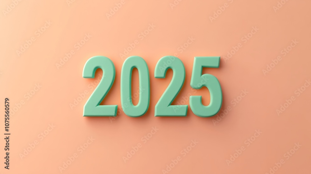green 3d rendered 2025 against peach background green 3d rendered 2025 against peach background