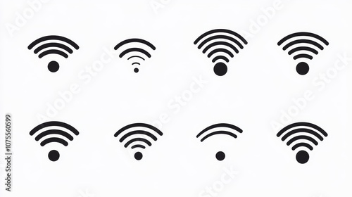 These are images of Wi-Fi symbols and icons. They show things like the Wi-Fi signal strength and how you can connect to the internet.