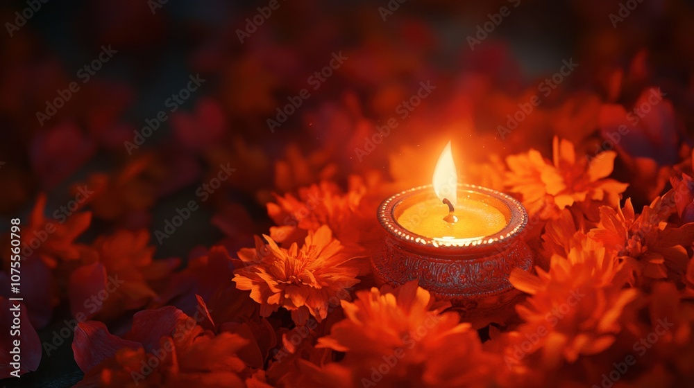 Warm Candlelight Surrounded by Vibrant Flowers Warm Candlelight Surrounded by Vibrant Flowers