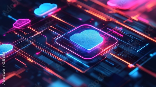 Different types of cloud symbols, including flat and 3D designs, connected to show the concept of data sharing across multiple clouds.