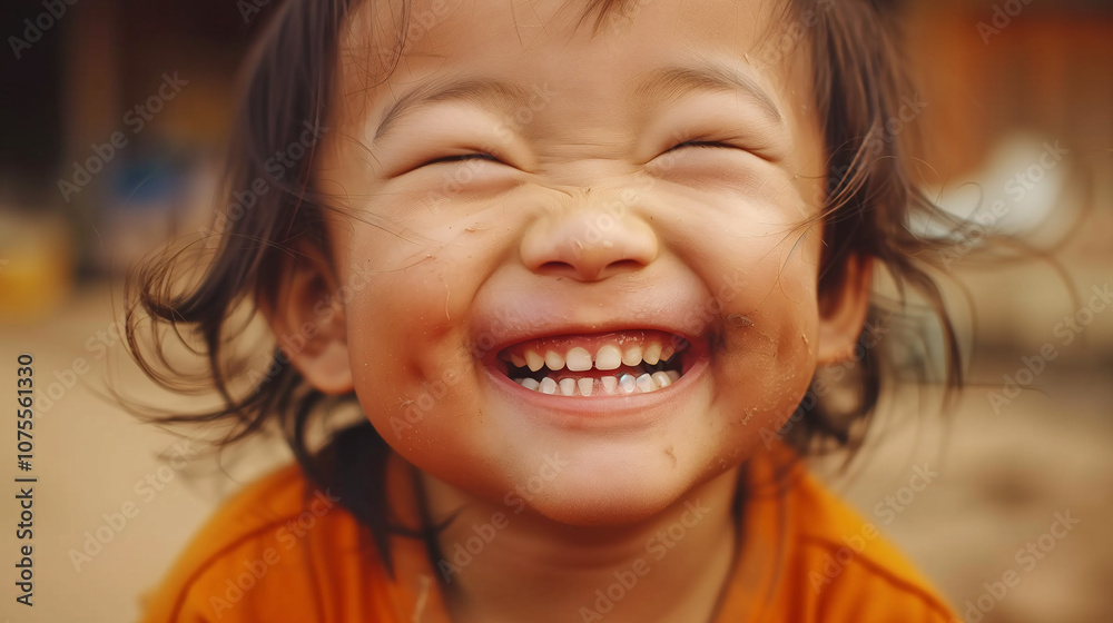 Niño sonriente con expresión de felicidad al aire libre
