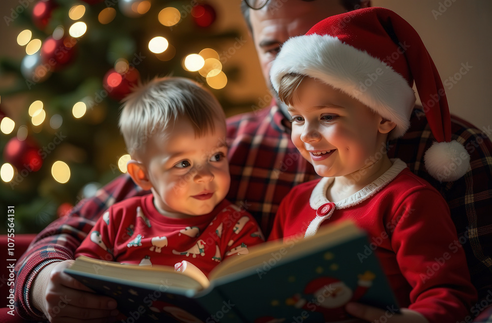 reading a Christmas story with grandpa and grandma. magical time for children 