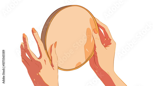 Person is holding a round object in their hands. The object is brown and has a hole in the middle flat vector illustration