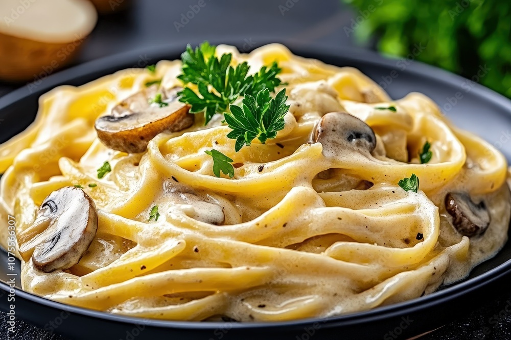 A close-up of a steaming plate of spicy shrimp pasta garnished with fresh parsley. Beautiful simple AI generated image A close-up of a steaming plate of spicy shrimp pasta garnished with fresh parsley. Beautiful simple AI generated image