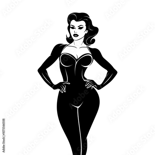 Stylish confident woman in a bold silhouette with glamorous curves and striking elegance. Generative AI.