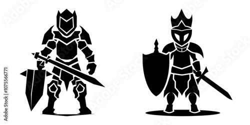 Two stylized knights in full armor, wielding shields and weapons, ready for battle. Generative AI.