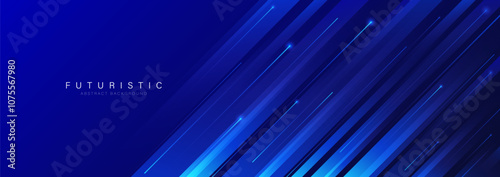 Abstract diagonal geometric lines on blue background. Technology digital futuristic concept. Suit for business, website, corporate, poster, presentation, cover, flyer, brochure, banner
