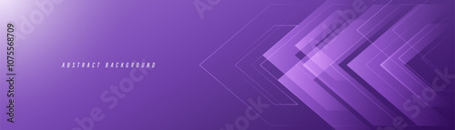 Abstract arrow on purple background. Modern geometric shapes graphic design. Technology futuristic concept. Horizontal banner template. Vector illustration