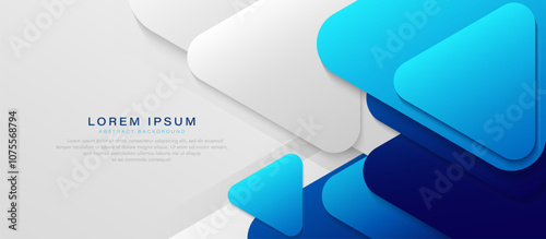 Abstract blue and white geometric shapes background with shadow. Simple rounded triangle overlap layer. Modern banner template design with space for your text. Vector illustration