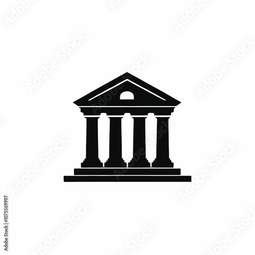 A black silhouette of a classical building with columns