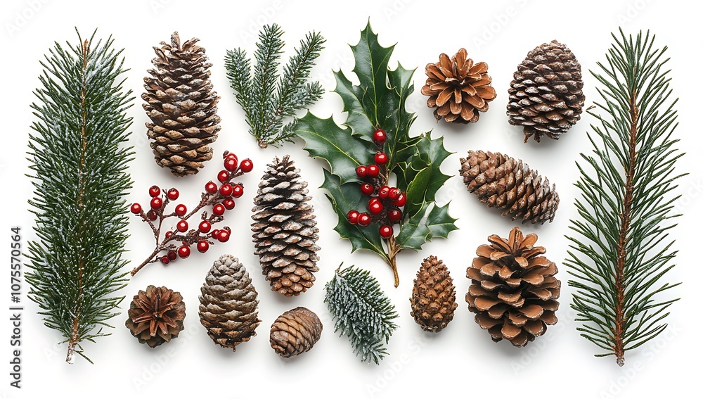 Fototapeta premium A Group of Pine Cones and Leaves.
