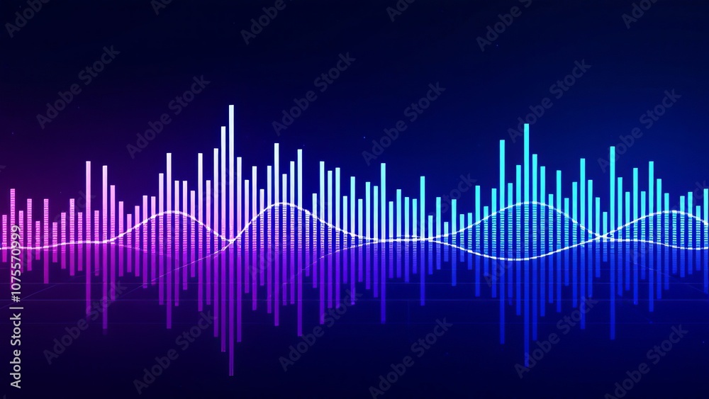 Colorful audio wave spectrum representing sound and music frequencies in a dynamic visual display Colorful audio wave spectrum representing sound and music frequencies in a dynamic visual display
