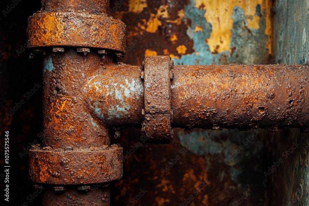 Rusty industrial pipes in a weathered and textured urban environment. Generative AI Rusty industrial pipes in a weathered and textured urban environment. Generative AI