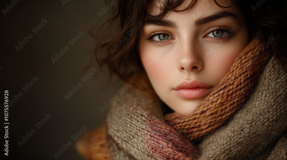 Woman with scarf, soft focus and warm lighting. Woman with scarf, soft focus and warm lighting.