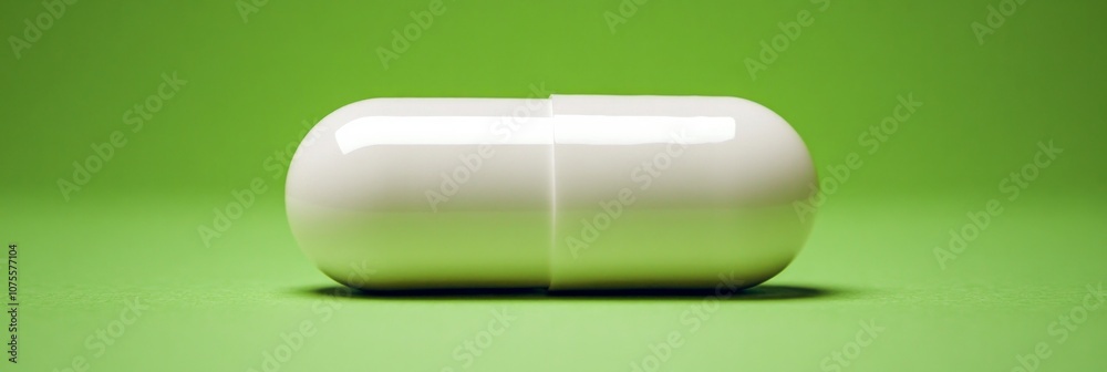 A large white capsule displayed on a pastel green background in a clean and modern setting for healthcare themes A large white capsule displayed on a pastel green background in a clean and modern setting for healthcare themes