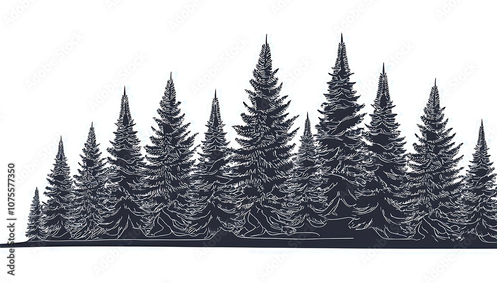 Obraz premium Silhouette spruce line drawings are used for architecture and landscape design featurin_1(1614)