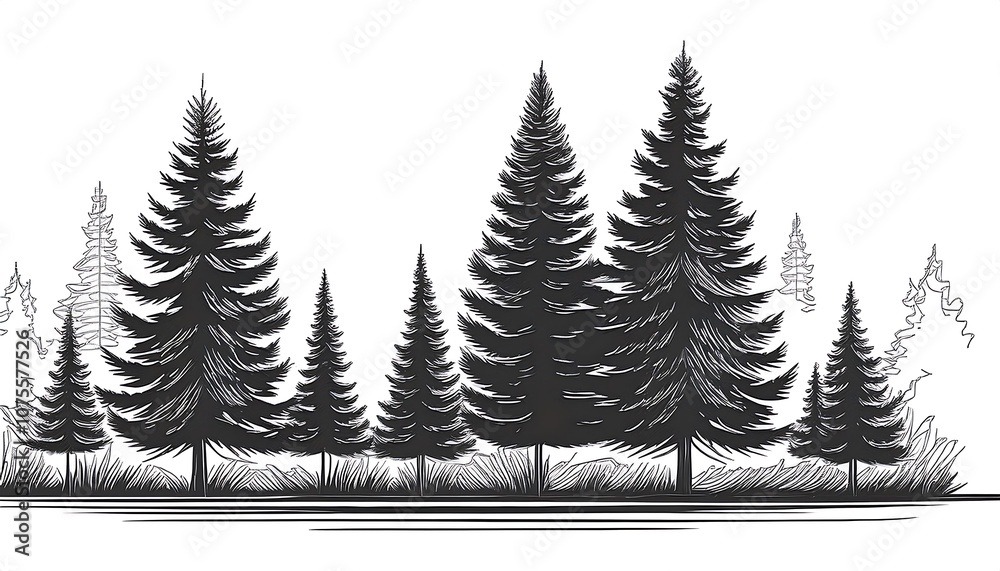 Obraz premium Silhouette spruce line drawings are used for architecture and landscape design featuring ve_1(1612)