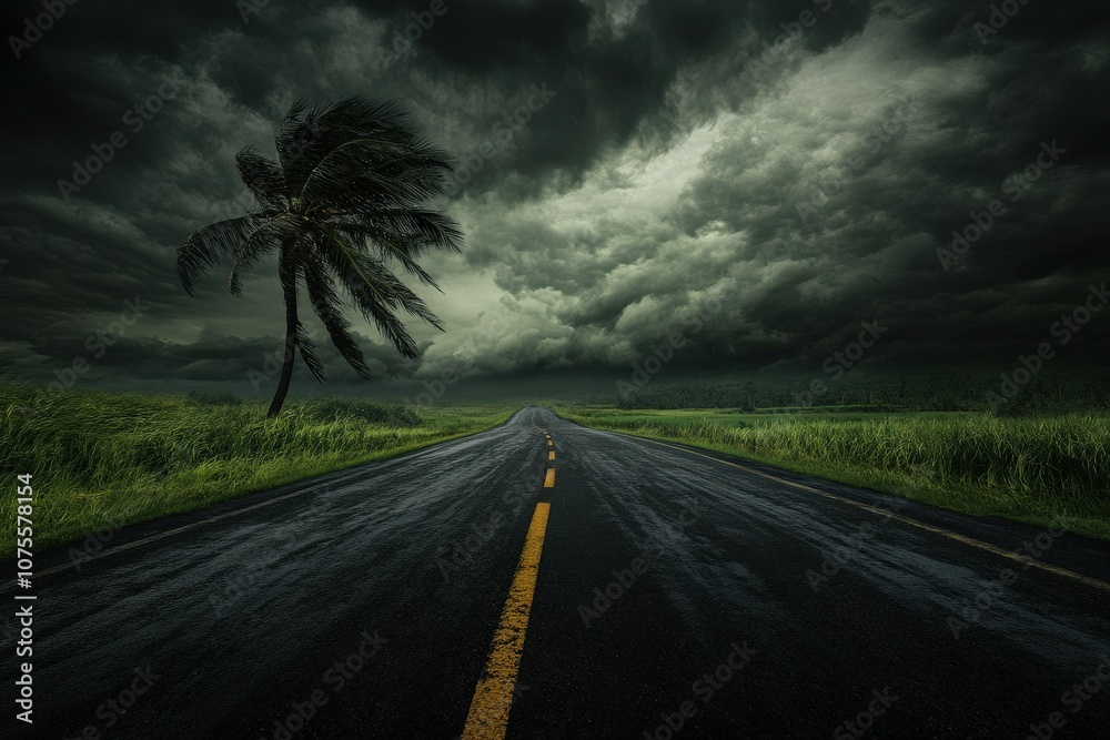 The Road to Storm- A dramatic scene of a long, winding road leading into a dark, menacing s_1(313). Beautiful simple AI generated image The Road to Storm- A dramatic scene of a long, winding road leading into a dark, menacing s_1(313). Beautiful simple AI generated image