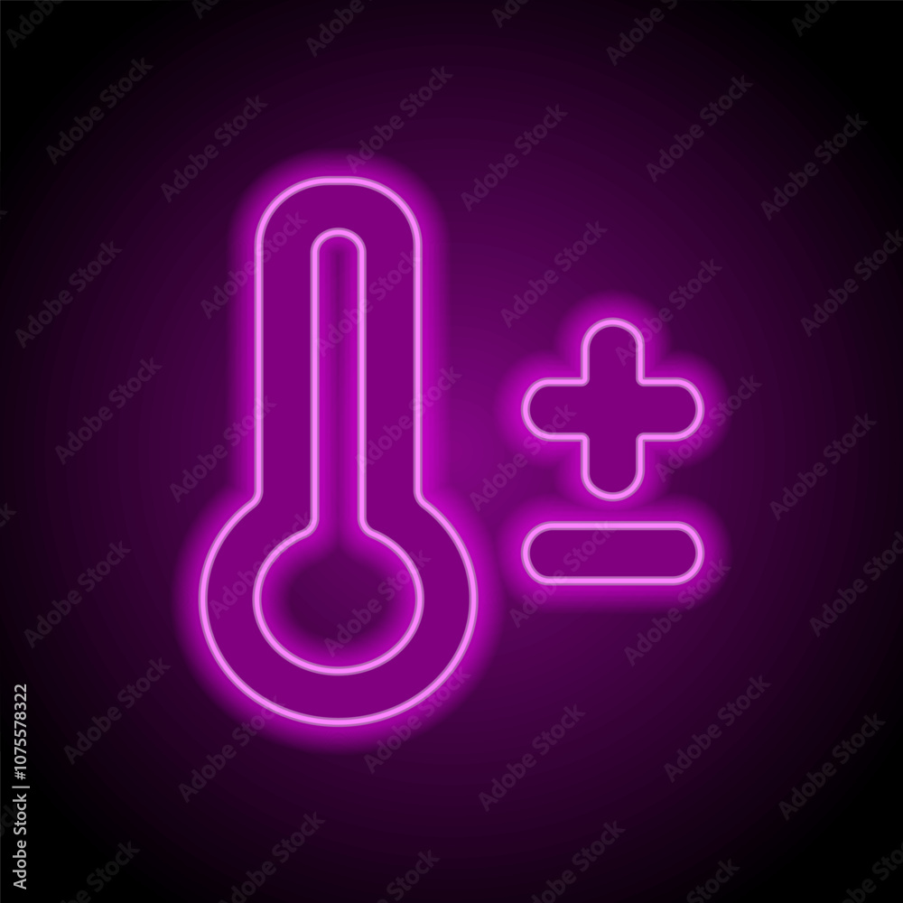 Thermometer temperature simple icon. Flat design. Purple neon on black background Thermometer temperature simple icon. Flat design. Purple neon on black background