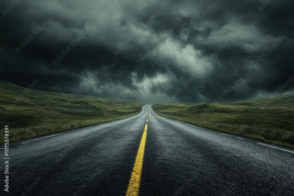 The Road to Storm- A dramatic and moody image of a road leading into a gathering storm,_1(321). Beautiful simple AI generated image The Road to Storm- A dramatic and moody image of a road leading into a gathering storm,_1(321). Beautiful simple AI generated image