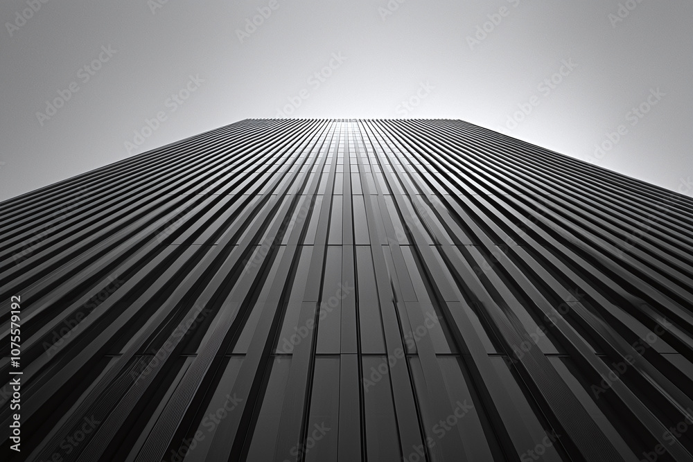 sharp vertical lines on a minimalist glass and steel skyscraper, emphasizing its height. sharp vertical lines on a minimalist glass and steel skyscraper, emphasizing its height.