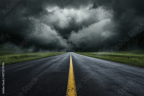  The Road to Storm- A dramatic and moody image of a road leading into a gathering storm,_1(321). Beautiful simple AI generated image