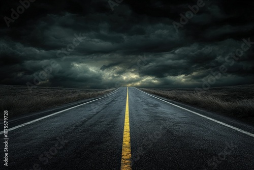  The Road to Storm- A dramatic scene of a long, winding road leading into a dark, menacing s_1(309). Beautiful simple AI generated image